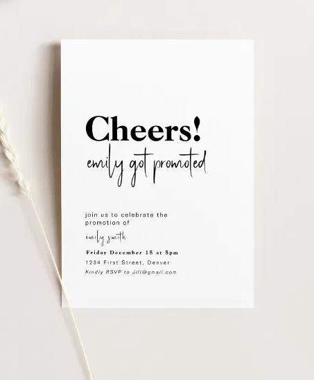 Cheers, Promotion New Job Party Invite